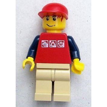Red Shirt with 3 Silver Logos, Dark Blue Arms, Tan Legs, Messy Red Hair ブロック おもちゃ