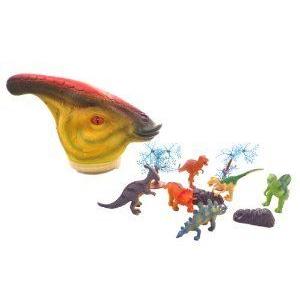 WeGlow International Parasaurolophus Dinosaur Carry Along Toy Case with 10 Piece Dino Playset