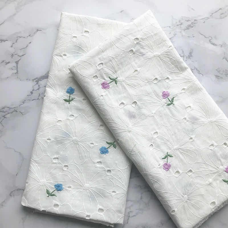 綿レース生地 マスク用生地 綿100% A003 4色 カット 花柄 ダブル刺繍 コットンレース ワークレース130cm*50cm | 