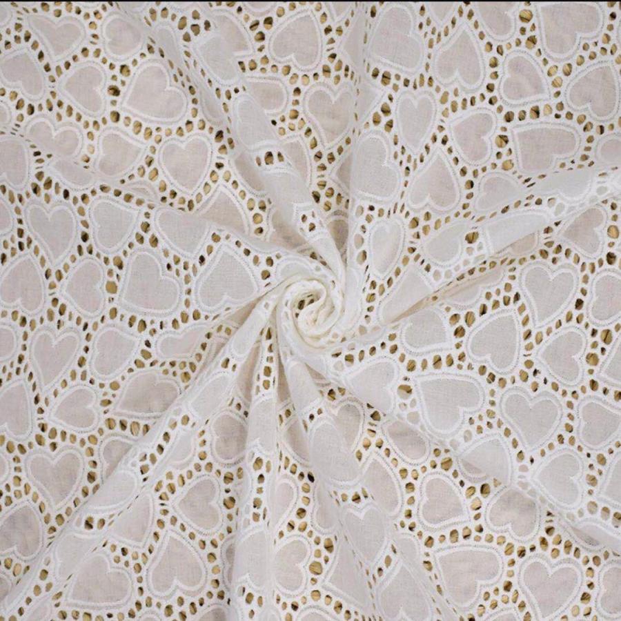 綿レース生地 マスク用生地 A005 綿100% カット ハート柄 ローンレース生地 刺繍 マスク素材手芸130cm*50cm |  | 01