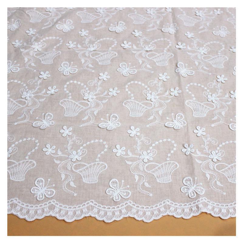 綿レース生地 マスク用生地 綿100% A031 カット 立体蝶々柄 刺繍 コットンレース ワークレース 130cm*45cm | 