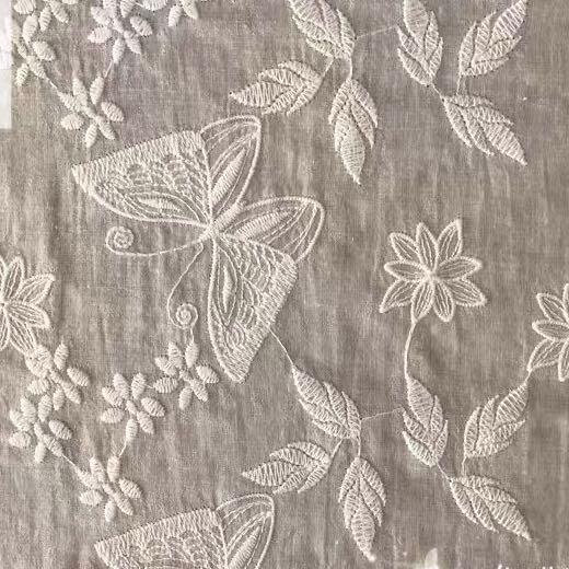 綿レース生地 マスク用生地 綿100% A033 カット 蝶々柄 刺繍 コットンレース ワークレース 130cm*45cm | 