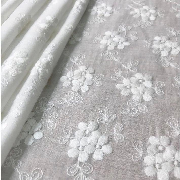 綿レース生地 マスク用生地 綿100% A040 カット オフホワイト 花柄生地 刺繍生地 コットンレース ワークレース 130cm*45cm | 