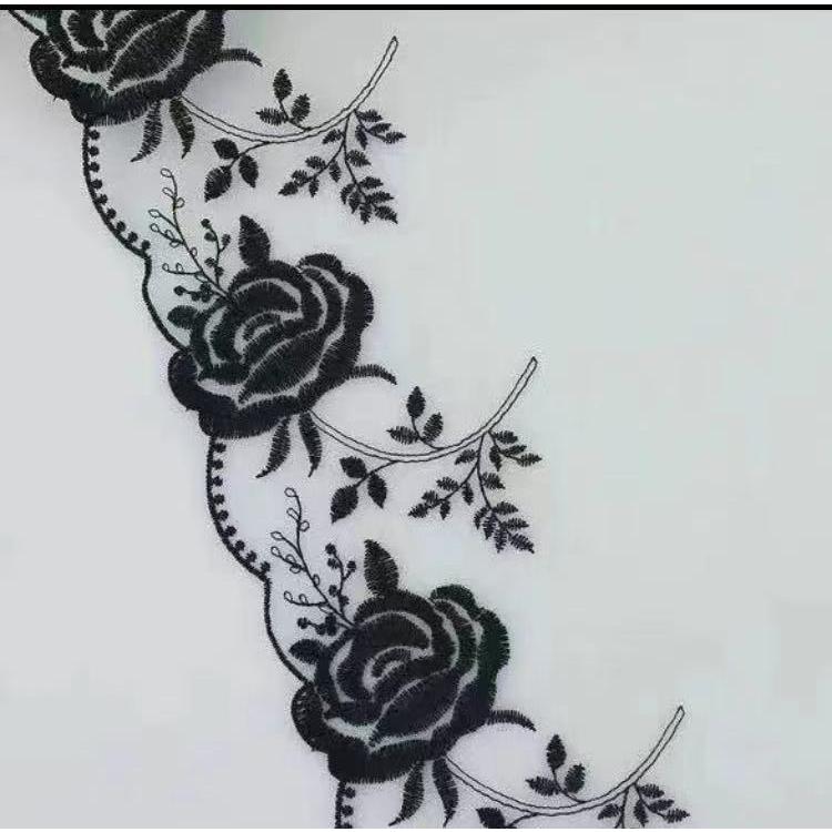 ブレード DIY 黒花柄+ミントグリーン生地 綿レース 手芸用 縁飾り パイピングテープ チュールレース 手作り 生地 ハンドメイド 4m B052 |  | 03