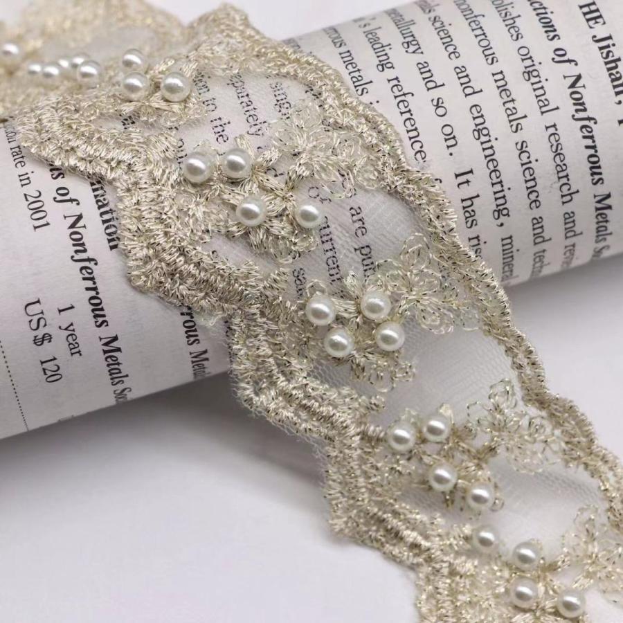 レースリボン ビーズ付き DIY 手芸用 縁飾り レース 手作り 生地 ハンドメイド 幅約4.5cm 単位1m B256 |  | 02