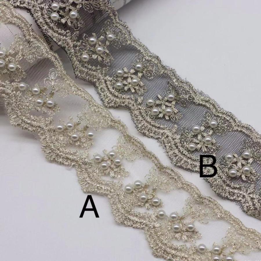 レースリボン ビーズ付き DIY 手芸用 縁飾り レース 手作り 生地 ハンドメイド 幅約4.5cm 単位1m B256 |  | 03