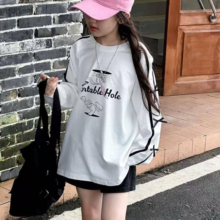 キッズ 子供服 Tシャツ ダンスウエア サイドライン トップス ロングTシャツ ダンストップス キッズロンT 女の子の服 女の子洋服 KUGA075(2色120-170) | 