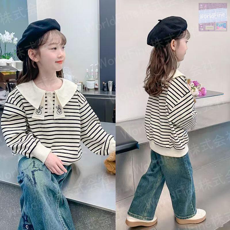 トレーナー 薄手 キッズ ボーダー柄 子供服 長袖 襟付き トレーナーキッズ キッズトレーナー 女の子 秋服 春服 ゆったり ジュニア KUGA112(110-160) | 