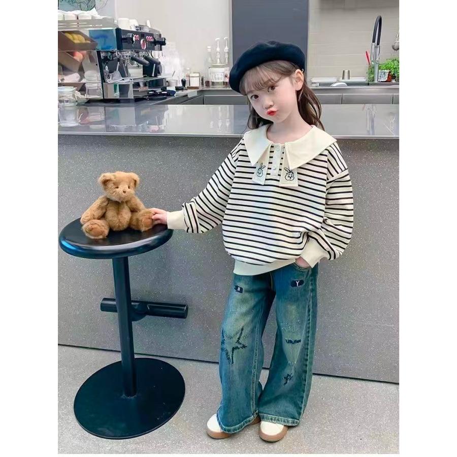 トレーナー 薄手 キッズ ボーダー柄 子供服 長袖 襟付き トレーナーキッズ キッズトレーナー 女の子 秋服 春服 ゆったり ジュニア KUGA112(110-160) |  | 01
