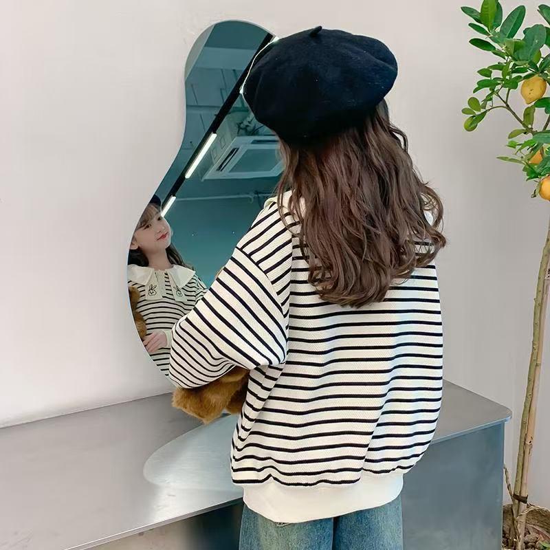 トレーナー 薄手 キッズ ボーダー柄 子供服 長袖 襟付き トレーナーキッズ キッズトレーナー 女の子 秋服 春服 ゆったり ジュニア KUGA112(110-160) |  | 02