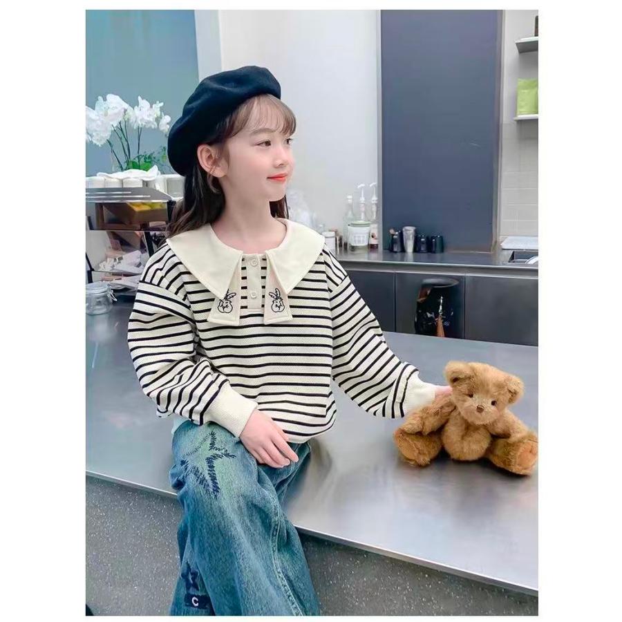 トレーナー 薄手 キッズ ボーダー柄 子供服 長袖 襟付き トレーナーキッズ キッズトレーナー 女の子 秋服 春服 ゆったり ジュニア KUGA112(110-160) |  | 03