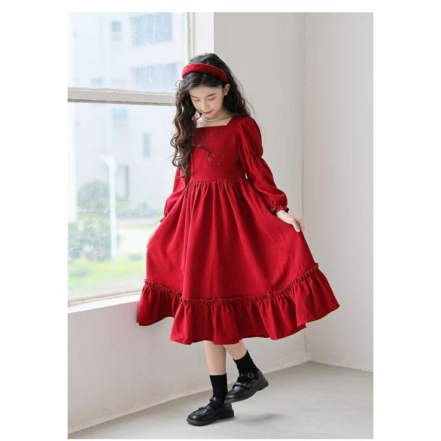 ドレスワンピース キッズ 子供服 ロングワンピース 赤ワンピース 赤