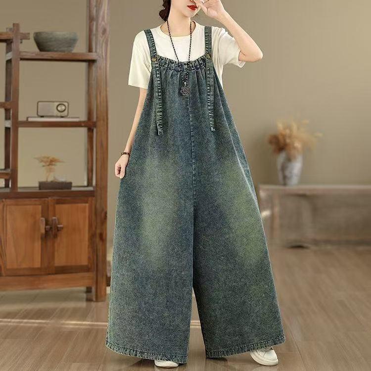デニム サロペット レディース オーバーオール ワイドパンツ オールインワン 大きいサイズ 吊りパンツ デニムパンツ 春 夏 秋 冬 LPHA010(L-3XL) |  | 03