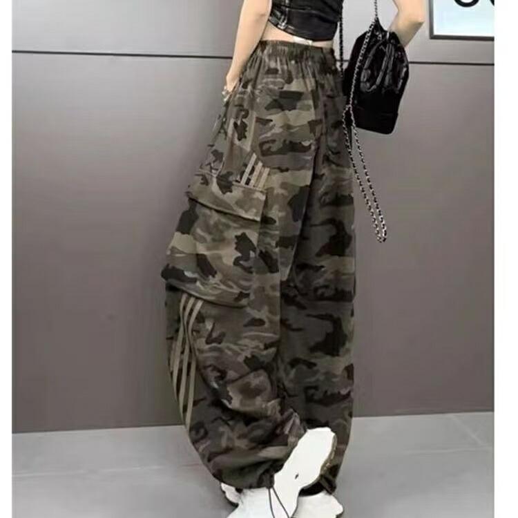 カーゴパンツ 迷彩 レディース ワイド ワークパンツ 春夏秋 迷彩柄 カモフラ柄 ミリタリーパンツ サイドライン デザインパンツ 裾絞り LPHA016(2色L-5XL) |  | 04