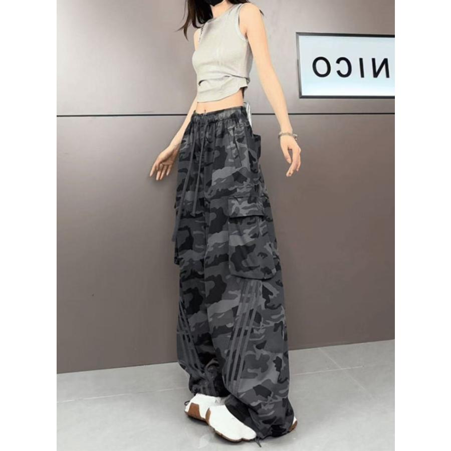 カーゴパンツ 迷彩 レディース ワイド ワークパンツ 春夏秋 迷彩柄 カモフラ柄 ミリタリーパンツ サイドライン デザインパンツ 裾絞り LPHA016(2色L-5XL) |  | 05