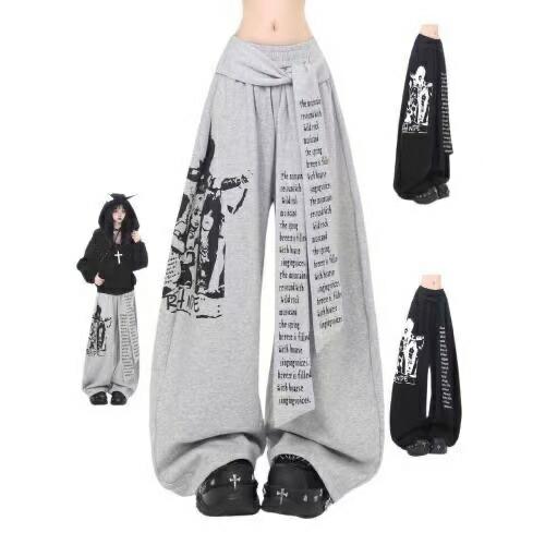ワイドパンツ スウェット レディース 極太 紐付き ロングベルト 人物プリント 英字 ゴシック モード系 ストリート系 地雷系 サブカル系 LPHA025(2色S-5XL) |  | 01