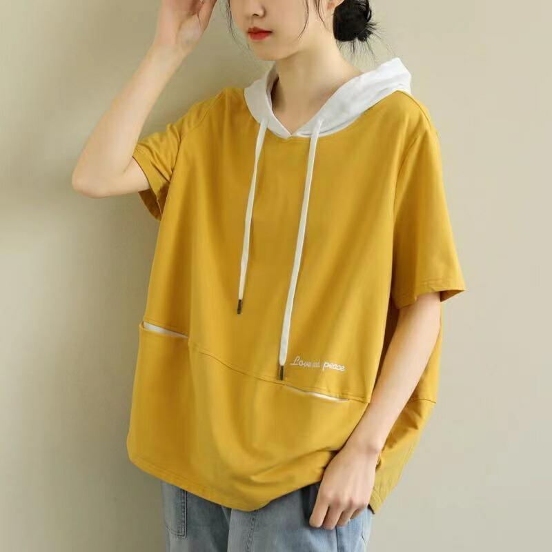 tシャツ パーカー フード付き レディース 半袖 無地 半袖tシャツ ゆったり 薄手パーカー 大きいサイズ フードトレーナー 夏服 カットソー LUFA130(3色L-5XL) |  | 01