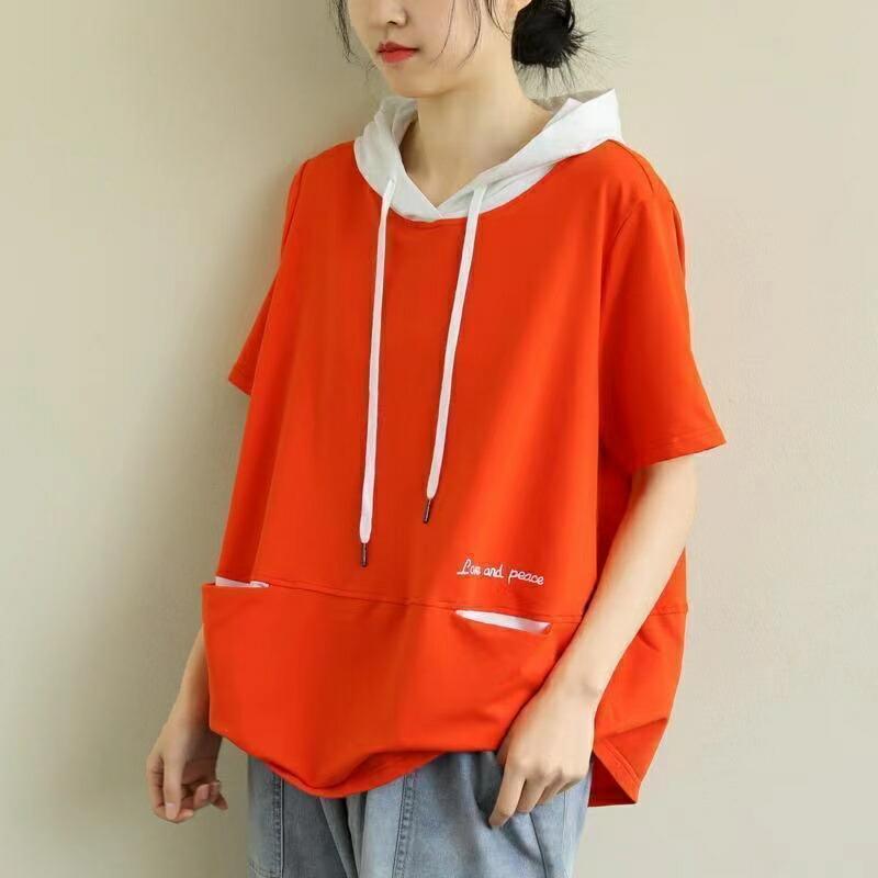 tシャツ パーカー フード付き レディース 半袖 無地 半袖tシャツ ゆったり 薄手パーカー 大きいサイズ フードトレーナー 夏服 カットソー LUFA130(3色L-5XL) |  | 05