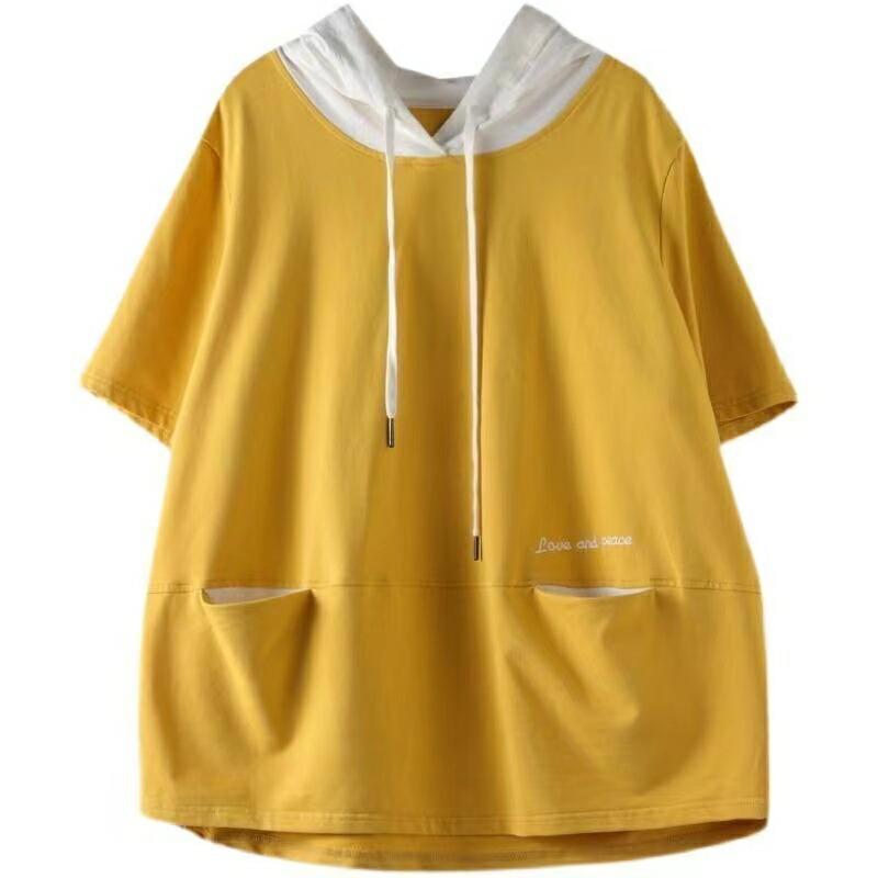 tシャツ パーカー フード付き レディース 半袖 無地 半袖tシャツ ゆったり 薄手パーカー 大きいサイズ フードトレーナー 夏服 カットソー LUFA130(3色L-5XL) |  | 06