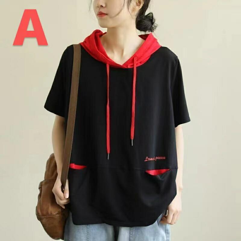tシャツ パーカー フード付き レディース 半袖 無地 半袖tシャツ ゆったり 薄手パーカー 大きいサイズ フードトレーナー 夏服 カットソー LUFA130(3色L-5XL) |  | 07