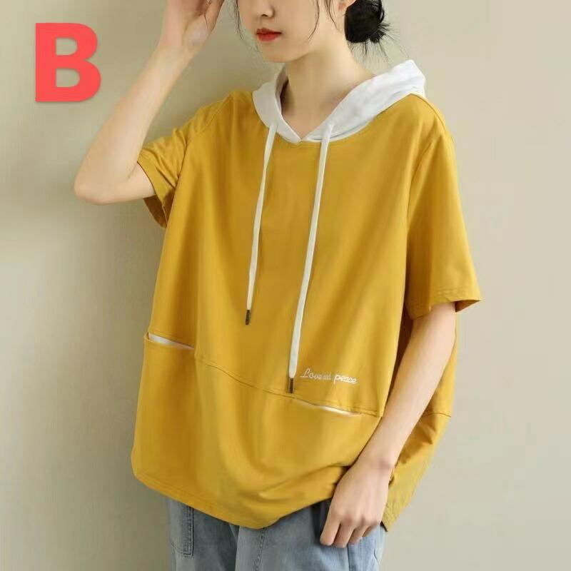 tシャツ パーカー フード付き レディース 半袖 無地 半袖tシャツ ゆったり 薄手パーカー 大きいサイズ フードトレーナー 夏服 カットソー LUFA130(3色L-5XL) |  | 08