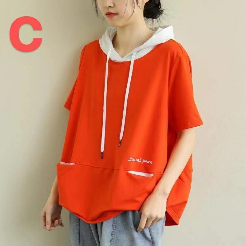 tシャツ パーカー フード付き レディース 半袖 無地 半袖tシャツ ゆったり 薄手パーカー 大きいサイズ フードトレーナー 夏服 カットソー LUFA130(3色L-5XL) |  | 09