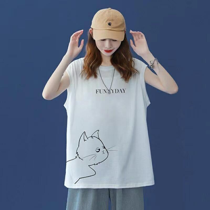 tシャツ レディース ノースリーブ トップス 猫柄 丸首 カットソー 薄手 夏服 ビッグシルエット ゆるカットソー 大きめ ゆったり 体型カバー LUFA134(3色M-3XL) |  | 01