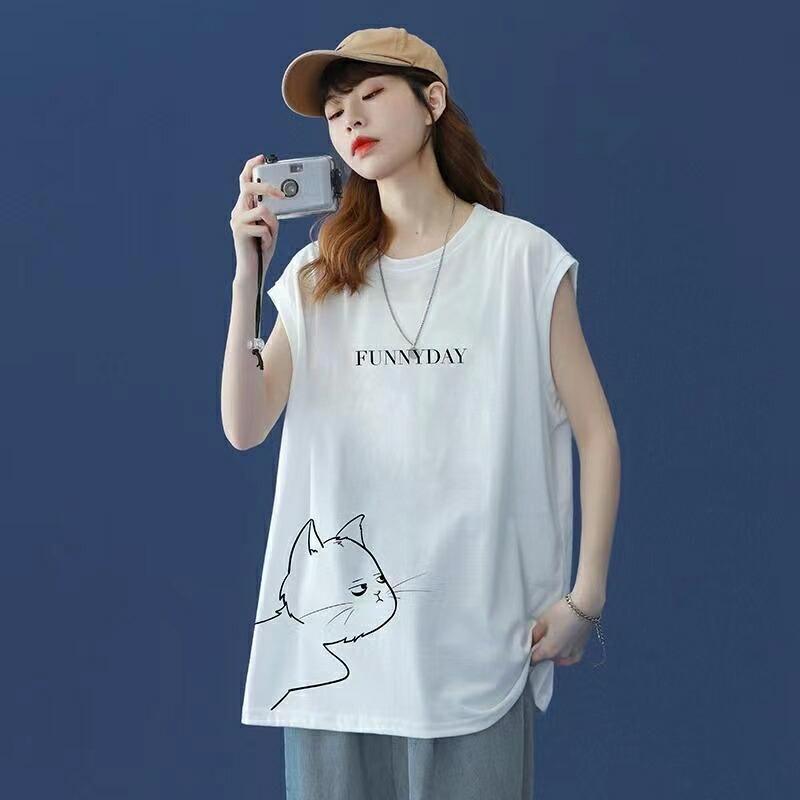 tシャツ レディース ノースリーブ トップス 猫柄 丸首 カットソー 薄手 夏服 ビッグシルエット ゆるカットソー 大きめ ゆったり 体型カバー LUFA134(3色M-3XL) |  | 03