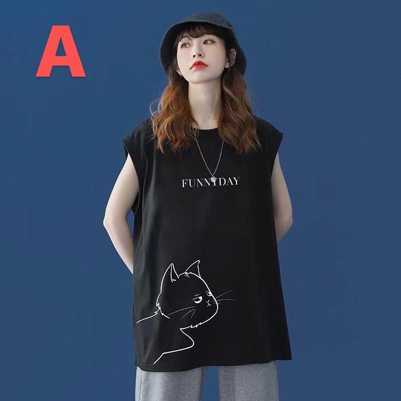 tシャツ レディース ノースリーブ トップス 猫柄 丸首 カットソー 薄手 夏服 ビッグシルエット ゆるカットソー 大きめ ゆったり 体型カバー LUFA134(3色M-3XL) |  | 07