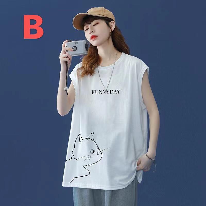 tシャツ レディース ノースリーブ トップス 猫柄 丸首 カットソー 薄手 夏服 ビッグシルエット ゆるカットソー 大きめ ゆったり 体型カバー LUFA134(3色M-3XL) |  | 08