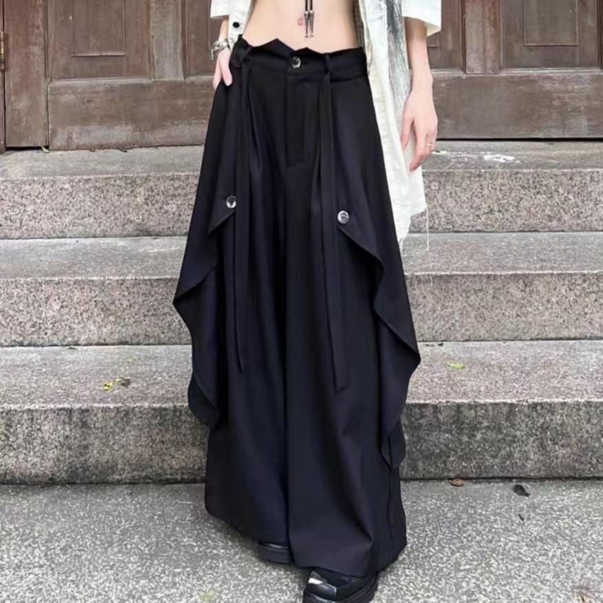 ワイドパンツ レディース メンズ 黒 ブラック ハイウエスト ボトムス ズボン ダボパン パンツ 春夏 ポケット ゆったり ワイド ハイウェスト SLTD016(S-2XL) | 