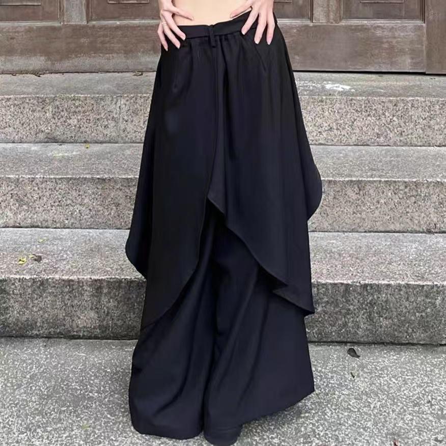 ワイドパンツ レディース メンズ 黒 ブラック ハイウエスト ボトムス ズボン ダボパン パンツ 春夏 ポケット ゆったり ワイド ハイウェスト SLTD016(S-2XL) |  | 03