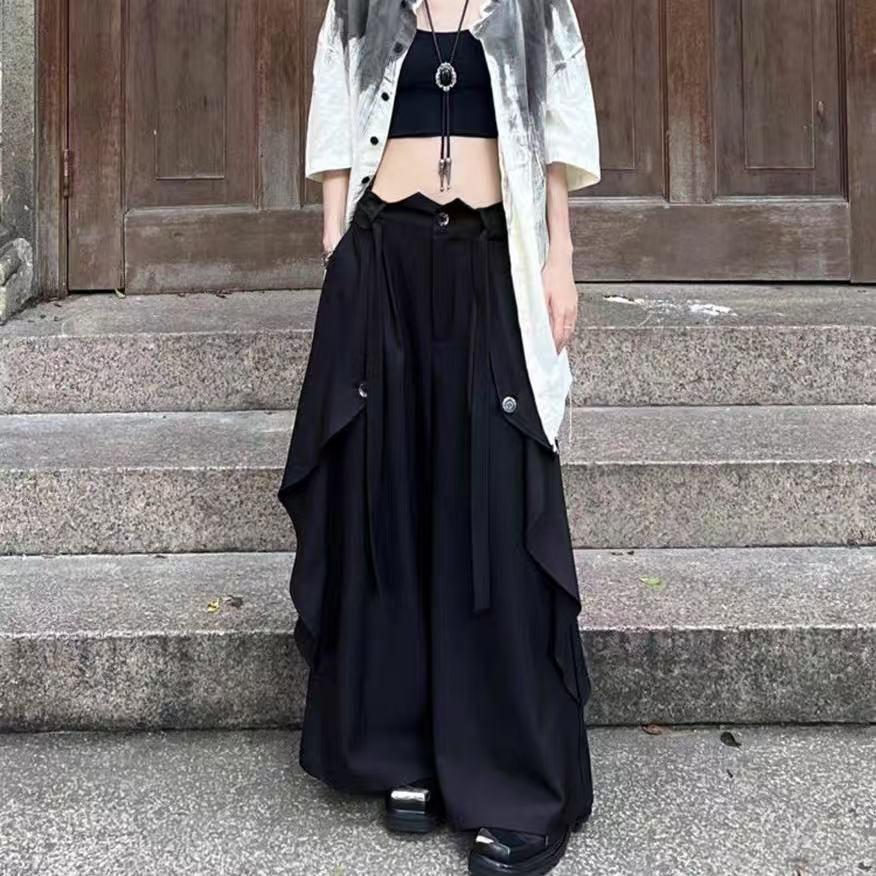 ワイドパンツ レディース メンズ 黒 ブラック ハイウエスト ボトムス ズボン ダボパン パンツ 春夏 ポケット ゆったり ワイド ハイウェスト SLTD016(S-2XL) |  | 04
