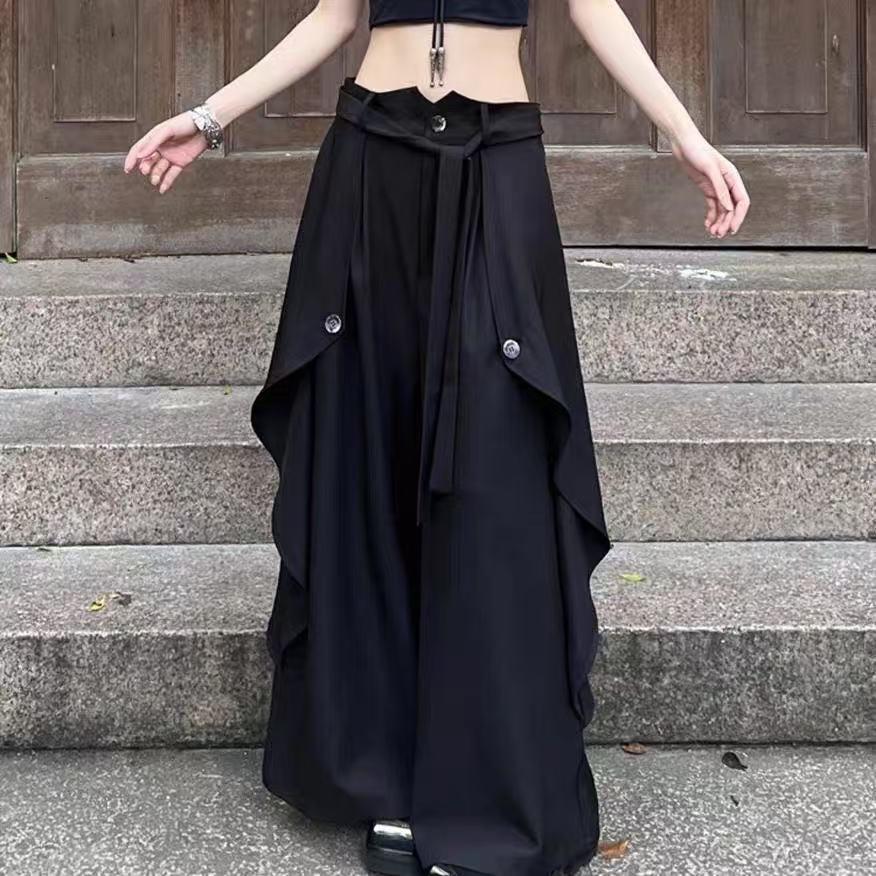 ワイドパンツ レディース メンズ 黒 ブラック ハイウエスト ボトムス ズボン ダボパン パンツ 春夏 ポケット ゆったり ワイド ハイウェスト SLTD016(S-2XL) |  | 08