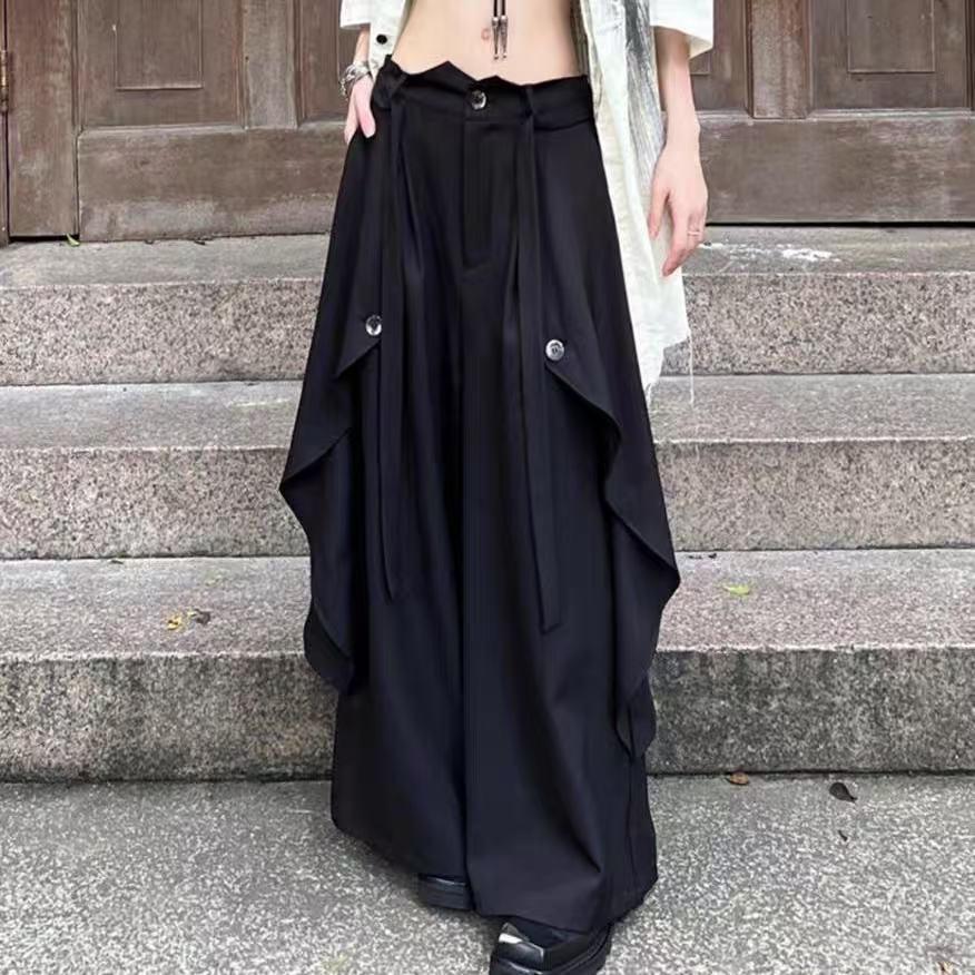 ワイドパンツ レディース メンズ 黒 ブラック ハイウエスト ボトムス ズボン ダボパン パンツ 春夏 ポケット ゆったり ワイド ハイウェスト SLTD016(S-2XL) |  | 09