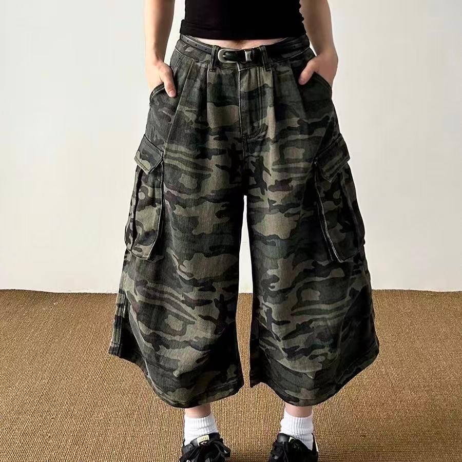 迷彩柄 カーゴパンツ レディース 七分丈 メンズ カモフラ ミリタリー ワークパンツ ゆるカジ ストリート ダンス 衣装 春 夏 短パン SLTE006(2色S-3XL) |  | 01