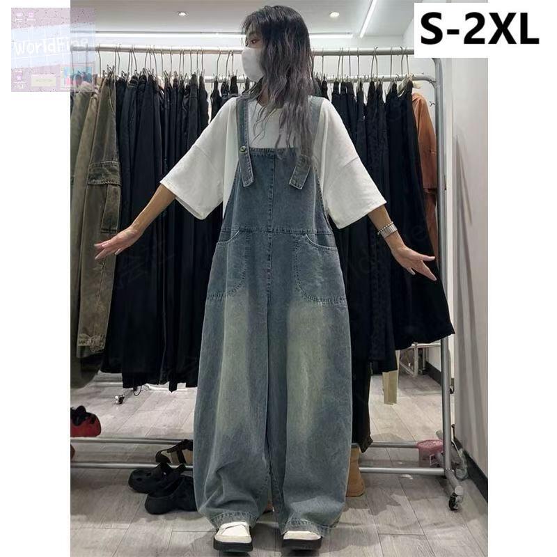 レディース オーバーオール サロペット ウォッシュ加工 デニムサロペット ワイドパンツ ポケット付き ゆったり おしゃれ シンプル ダボダボ SLTE030(S-2XL) | 