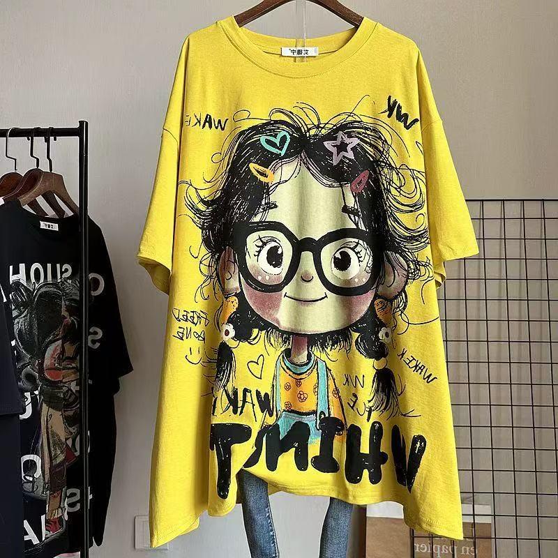 半袖tシャツ レディース トップス 半袖 tシャツ カットソー 薄手 イラスト プリント 丸首 カジュアル プリントtシャツ ゆるカットソー  夏  20代 SLUD050(M-3XL) | 