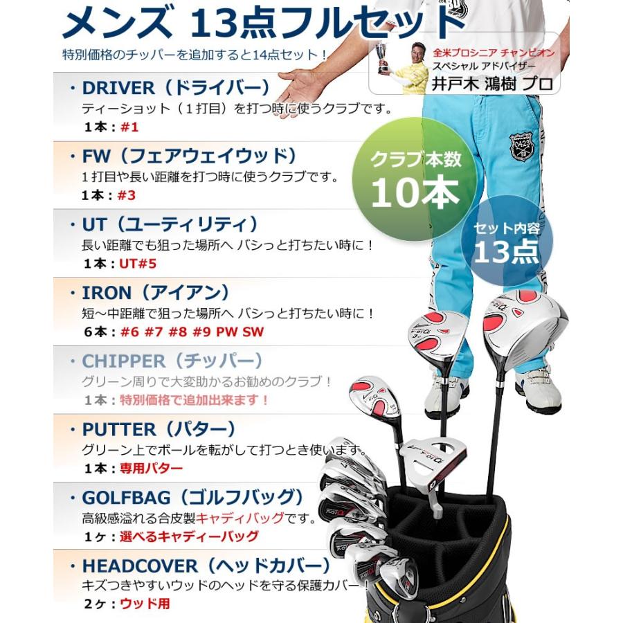 ゴルフクラブセット ワールドイーグル メンズ F-01α 13点（10本）ゴルフセット 選べるキャディバッグ付 右用 左用 初心者 新品｜worldgolf｜04