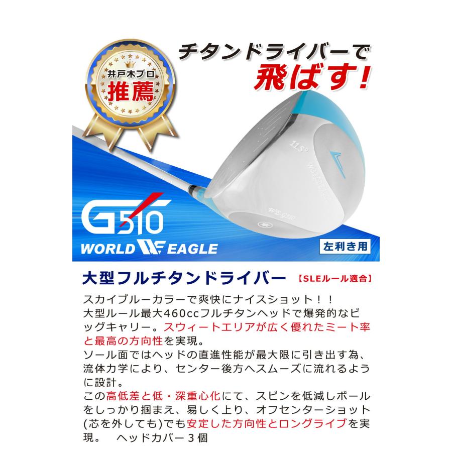 ランキング受賞！ ゴルフクラブセット ワールドイーグル レディース WE-G510 ブルー 15点（12本）ゴルフセット 左用 初心者 新品 バッグなし 爆買 | WORLD EAGLE | 02