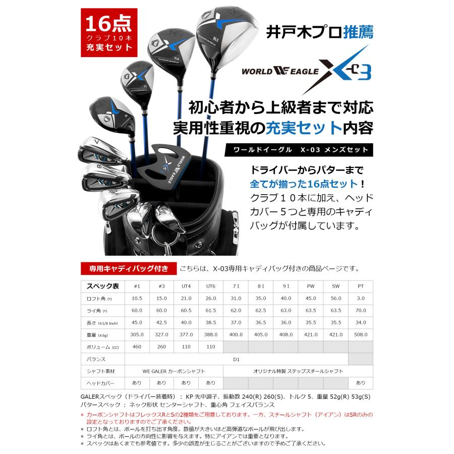 ウインターショットSALE 井戸木プロ推薦 長期保証付 ワールドイーグル X-03 メンズ 16点 クラブセット 専用バッグ付 チタンドライバー入り 爆買 | WORLD EAGLE | 04