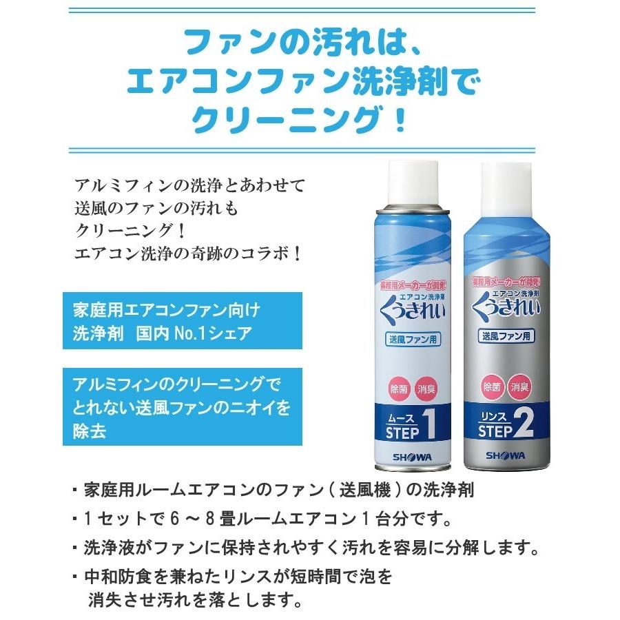 くうきれい エアコンファン洗浄剤 ムースとリンス 1台分 養生シート付 エアコン洗浄スプレー 掃除 除菌 クリーナー 送料無料｜worldkiki｜02