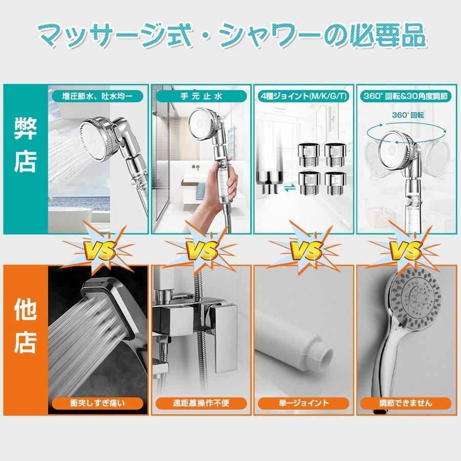 シャワーヘッド 80%節水 塩素除去 360°回転 節水シャワー 手元止水 3