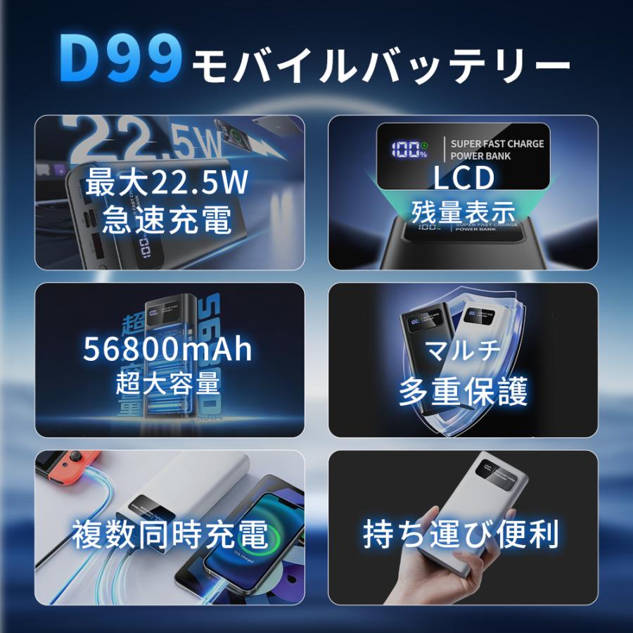 Hokonui 爆買 モバイルバッテリー 大容量 軽量 56800mAh 22.5W 急速