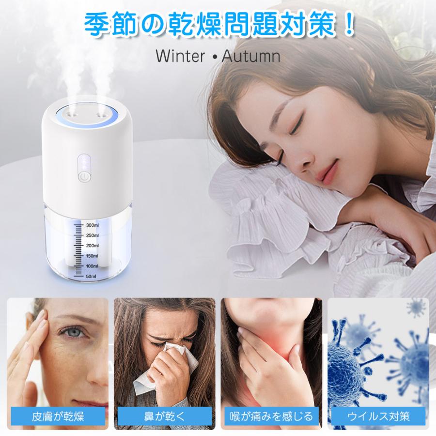 加湿器 卓上 ミニ加湿器 空気浄化機 超音波式 超静音 USB充電式 LED