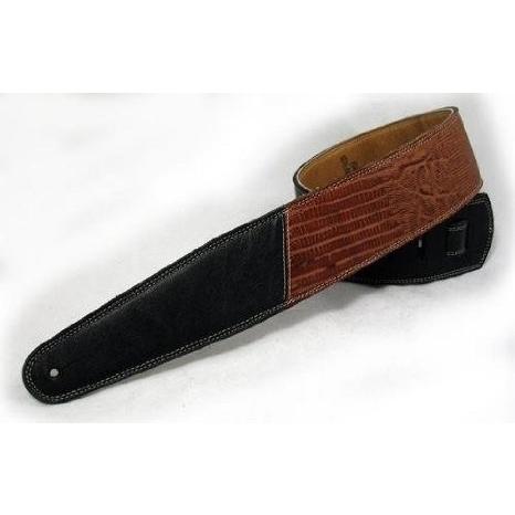 爆安プライス Pete Schmidt Handcrafted レザーギターストラップ 2 1 2 Two Tone Black With Brown Iguana 新版 Test Stickers Pub