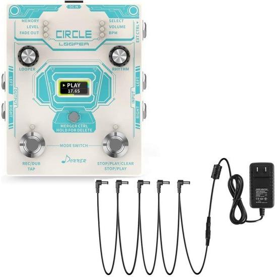 Donner Circle ルーパー ペダル with DPA-1 ギター ペダル パワーサプライ Adapter 9V DC 1A Tip Negative 5 Way Daisy Chain ケーブル for ギター エフェク