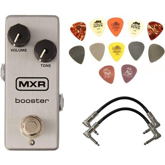 MXR M293 Booster Mini ギター エフェクトペダル バンドル with 2 Patch ケーブル and Dunlop Pick Pack