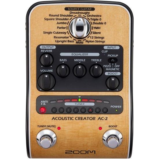 Zoom AC-2 アコースティック Creator， アコースティック DI with Tone Restoration， Tuner， Reverb， EQ， and Anti-Feedback