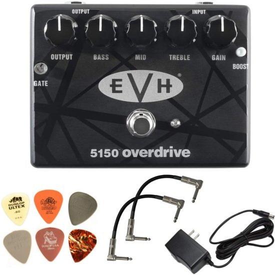MXR EVH5150 オーバードライブ ペダル バンドル with 2 Patch ケーブル， パワーサプライ， and 6 Dunlop Picks